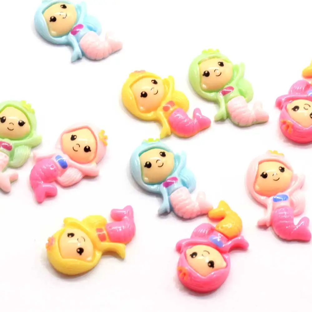 

Новинка, Русалка из смолы в ассортименте, подвески-кабошоны пастельных цветов с плоской спинкой, бусины в виде рыбок русалки, милые русалки ...