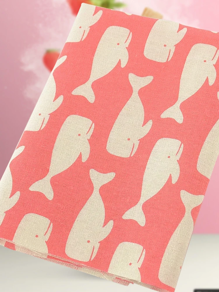 Bag Curtain Cushion Pillow Zakka Pink Fish Print TERAMILA Home Textile Cotton Linen Fabric Sewing Material Tissu Tablecloth|cotton linen fabric|linen