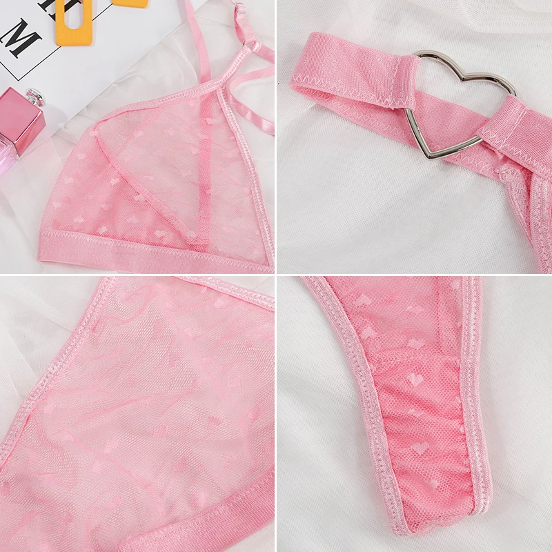 

Pink Women's Bra Transparent Lingeries Bra Set Erotic Lingerie Transparent Bra Heart Shape Sexy Underwear Exotic Party Sets
