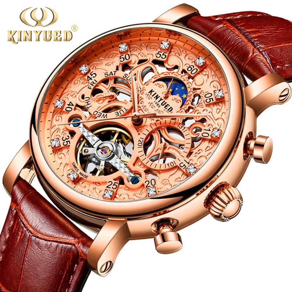 

KINYUED Automatic Watch Men Diamond Dial Waterproof Skeleton Tourbillon Mechanical Mens Watches Top Brand Luxury Wristwatches