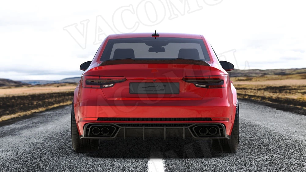 Для Audi A4 S4 B9 сухой комплект кузова из углеродного волокна передняя губа Лопата боковые юбки задний багажник спойлер задний бампер диффузор автомобильный Стайлинг - Цвет: Rear Duck Spoiler