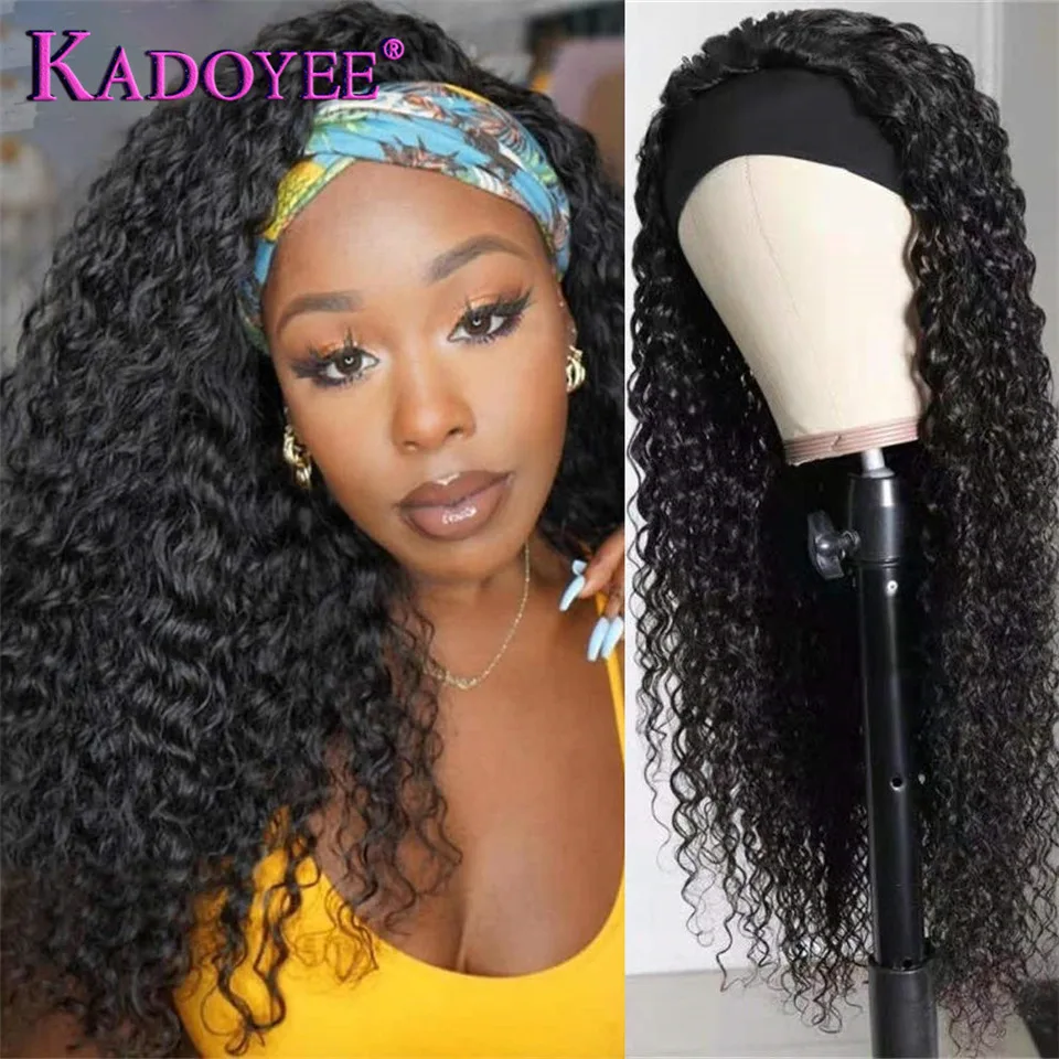 Curly Hair Headband Wig Human Hair Super Easy Half Wig Brazilian Remy Hair Headband Wigs Full Machine Made Wigs 180% For Women