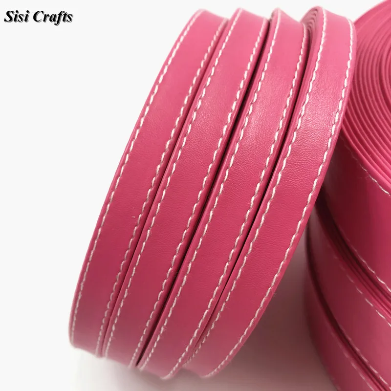Sisi лента для поделок сшитая Fushia PU 12 мм 30 ярко-розовая Сливовая искусственная кожа