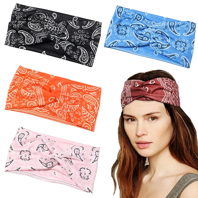 

Women Fashion Headscarf Cotton Yoga Headband Handmade Knotted Hair Bands Girls Turban Striped Cashew Printing Hair Accessories