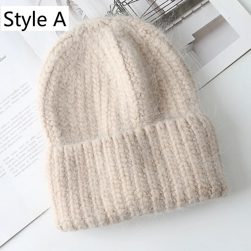 Вязаная шапка из кроличьего меха|Женские Skullies и шапочки| |