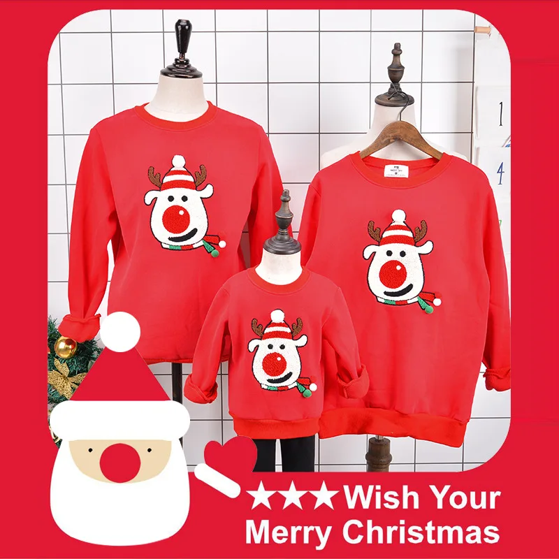 

Sweatshirt New Year Christmas Parent-Child Sweaters Xmas Pajamas Warm Elk Family Matching Outfits Adult Kids Gift