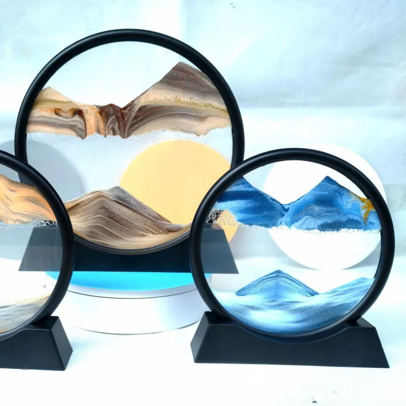 Moving Sand Art Picture Round Glass 3D Deep Sea Sandscape In Motion Display Flowing Frame Painting Home Decoration Decor | Дом и сад
