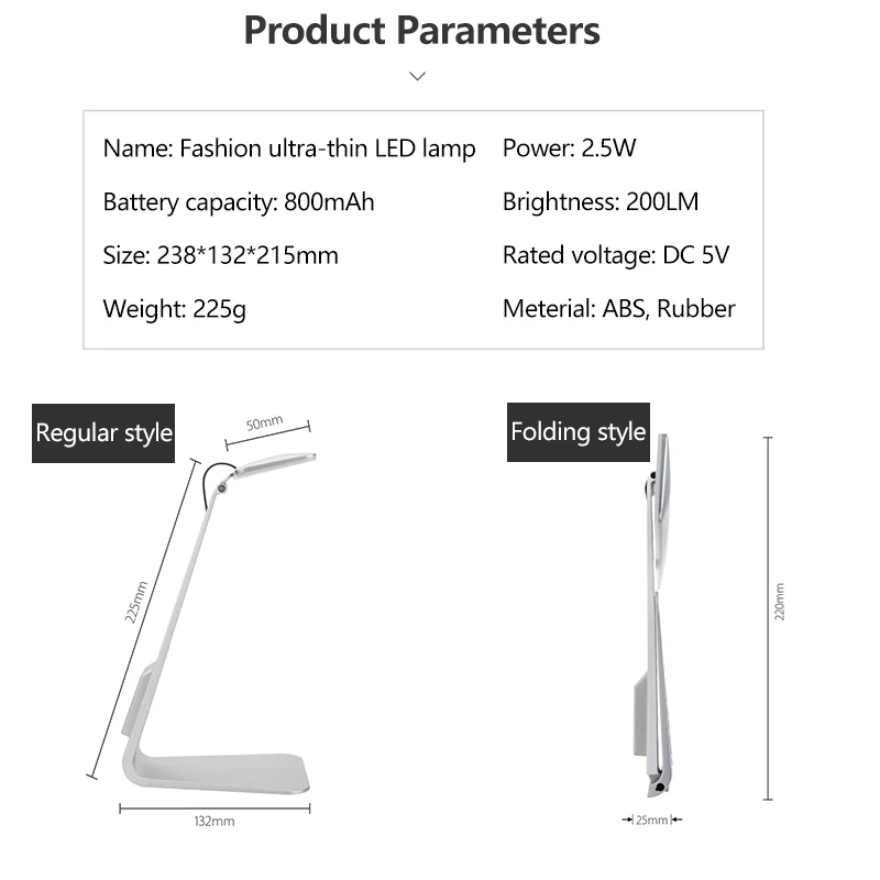 

LED 5mm Ultra-Thin Folding Desk Lamp USB Charging Dimmable Reading Eye Protection LED Light for Student Touch Switch Table Lamp