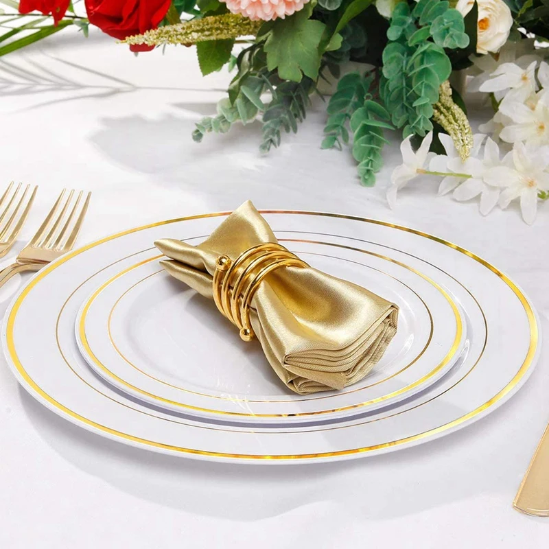 

Promotion! 25Pcs Golden Disposable Plastic Tableware Plate Wedding Gift Birthday Party Supplies