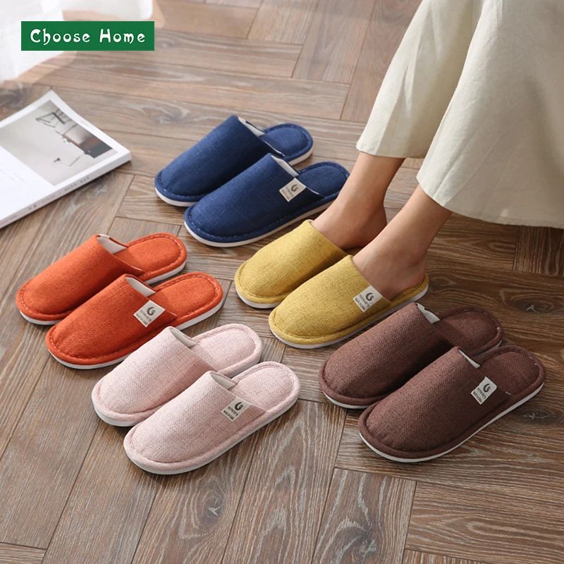 

Women Slipper Linen Fabric Warm Slipper House Slides Indoor Shoes for Men