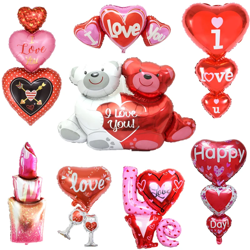 

I Love You Connection Love Foil Balloons Heart Bear Balloon For Valentine's Day Wedding Decorations Birthday Girl Gifts