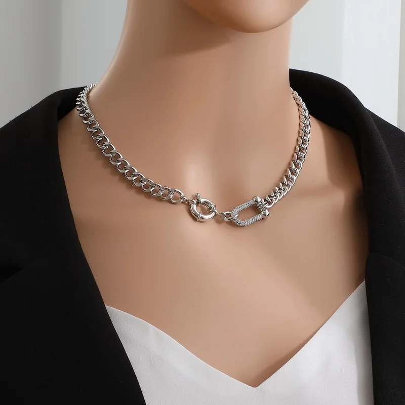 

Minar Everyday 2 Designs Gold Silver Color Twisted Chunky Chain Chokers Necklace for Women Horseshoe Buckle Necklace Accessories