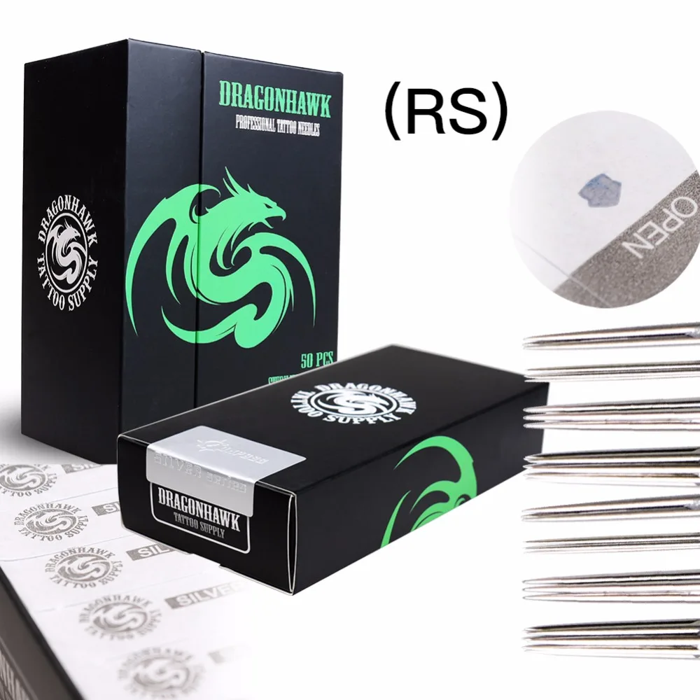 Одноразовые Иглы для татуировки 50 шт. RS круглые шейдеры Dragonhawk высококачественные серебряные стандартные иглы машины для татуировки