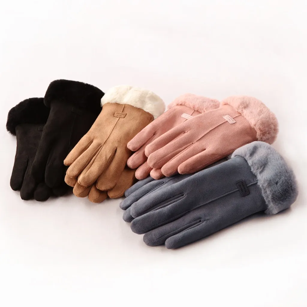 

Vrouwen Winter Rijden Handschoenen Dames Meisjes Outdoor Warmte Volledige Vinger Gevoerd Touch Screen Mittens 1 Paar Effen Kleur