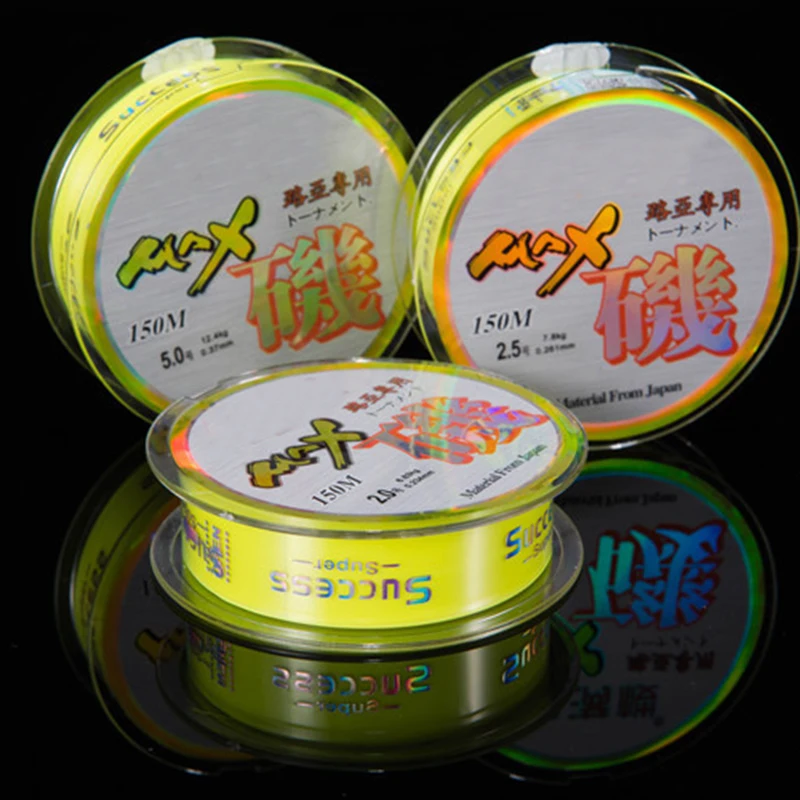 Флуоресцентная желтая нейлоновая рыболовная леска 150 м полуплавающая