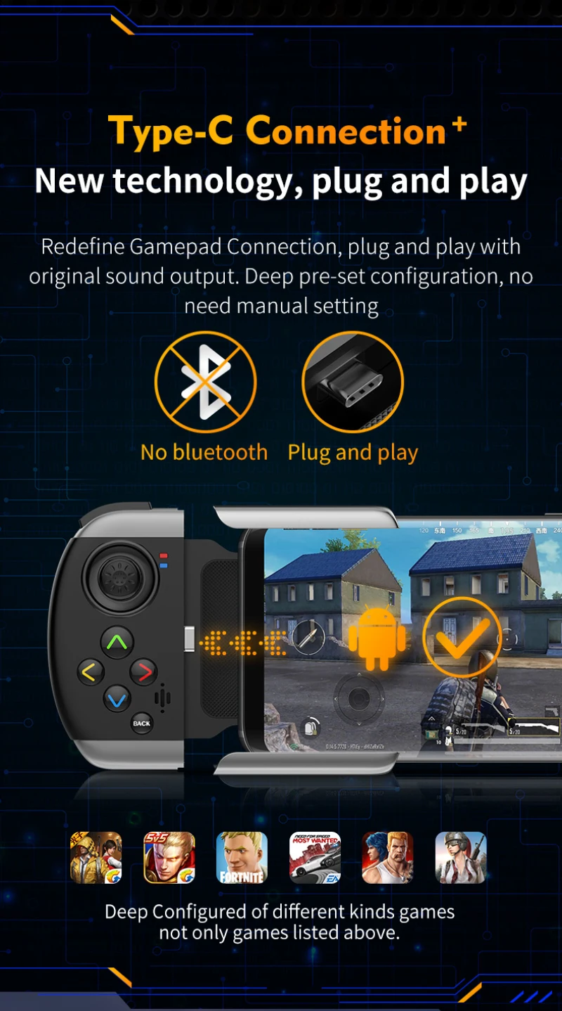 

PUBG Physical Direct Connection Gamepad Game Peripherals Type-C For Android Games Gamepads