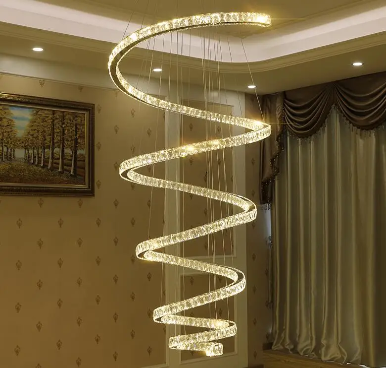 HAIXIANG Modern LED Remote Dimming Stairway Chandeleir Light Crystal Ceiling Pendant Lamp Big Size Lighting | Освещение