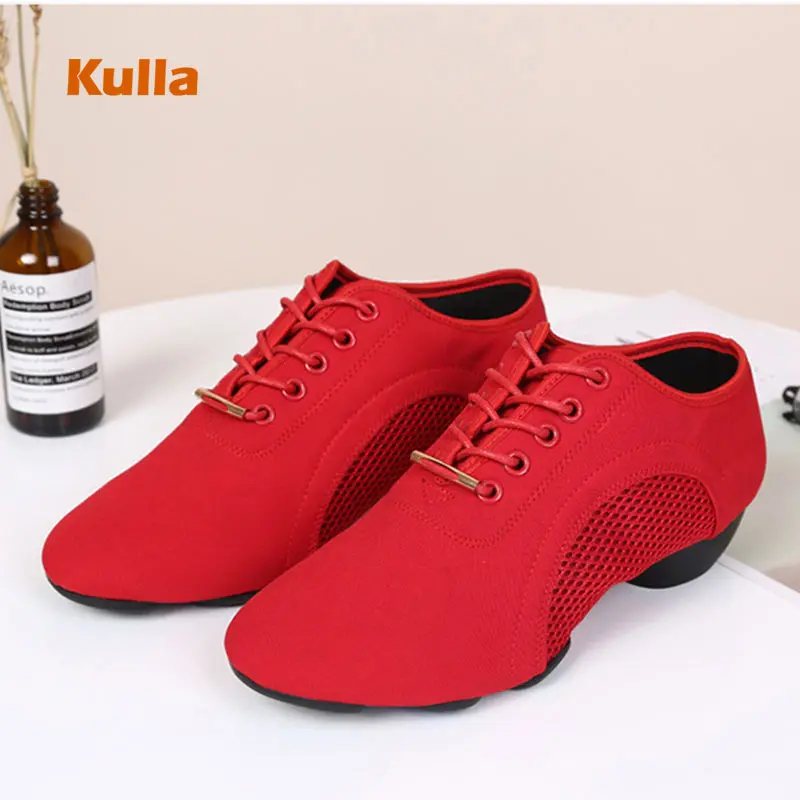 Туфли женские для бальных танцев мягкие дышащие сетчатые на среднем каблуке