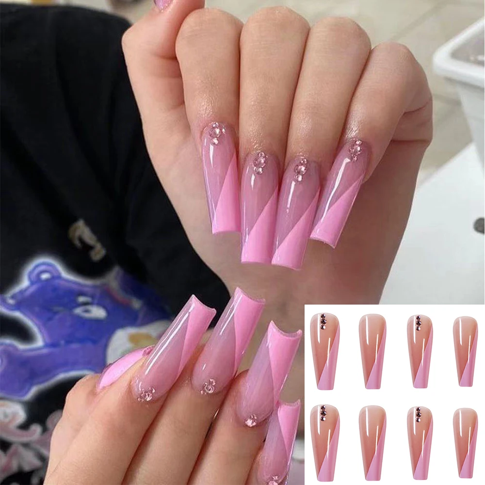 

Detachable Full Cover Coffin Manicure Tool Wearable Long French Rhinestone Ballerina False Nails Fake Nails Nail Tips