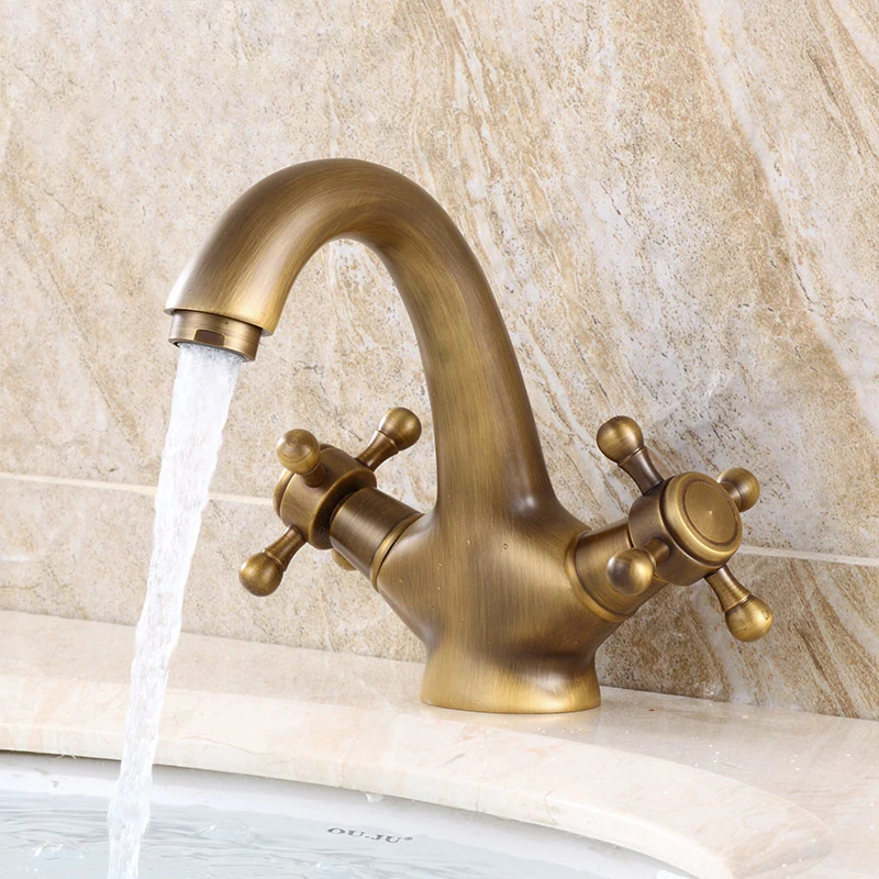 

Antique Faucet Hot and Cold Water Crane Bronze Brushed Sink Faucet Black Bathroom Swan Vintage Basin Sink Mixer