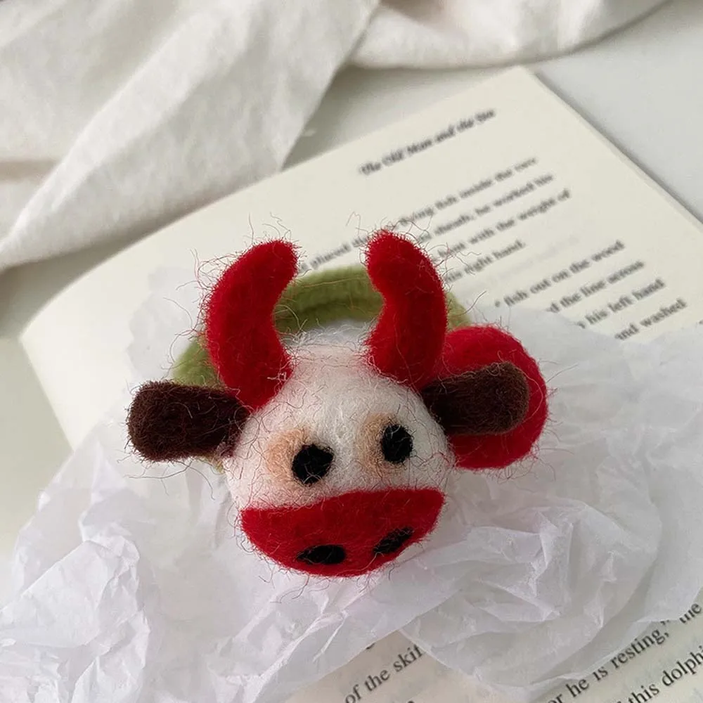 

Wool Felt Hair Ornaments Year of the Ox Sweet Girl Cartoon Hair Rope INS Cute Hair Ring Head Rope Headdress