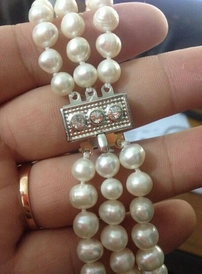 +++317 Jacqueline Kennedy First Lady Triple Strand real White Pearl Necklace 17-19&quot | Украшения и аксессуары