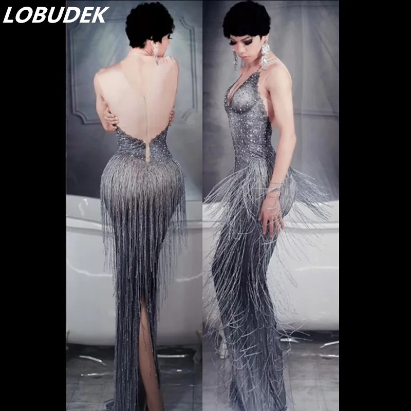 Женское длинное платье с бахромой без рукавов | Женская одежда