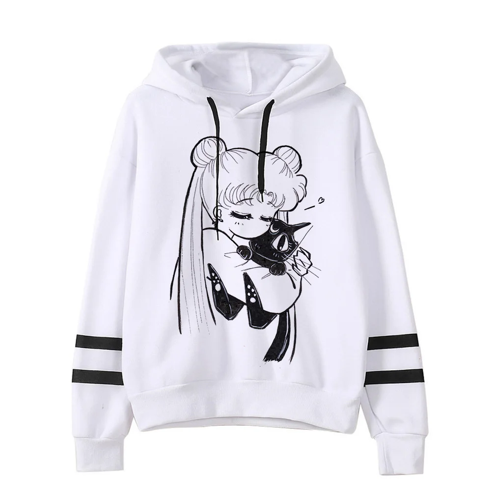 Сейлор свитшот с Луной кошкой Харадзюку корейский стиль ulzzang kawaii 90s мультфильм одежда пуловеры негабаритных с капюшоном уличная