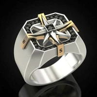 new viking compass signet ring silver plated retro mens two tone ring