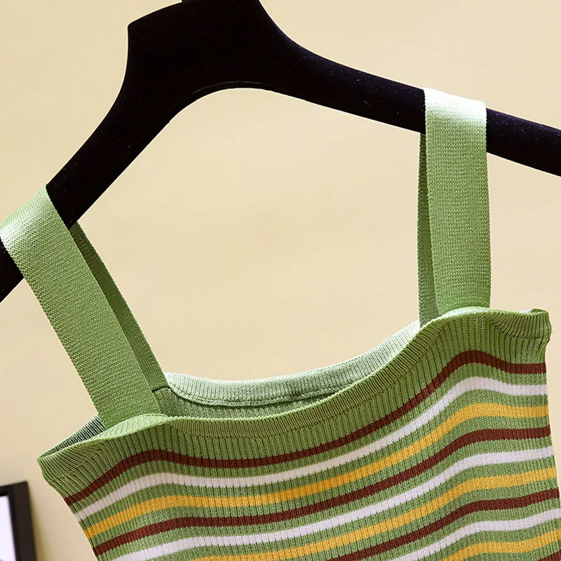 Sweater Vest Women Spaghetti Strap Knitted Tops Summer Fashion Chic Beach Camisole Sleeveless Knitwear Ladies Elastic | Женская одежда