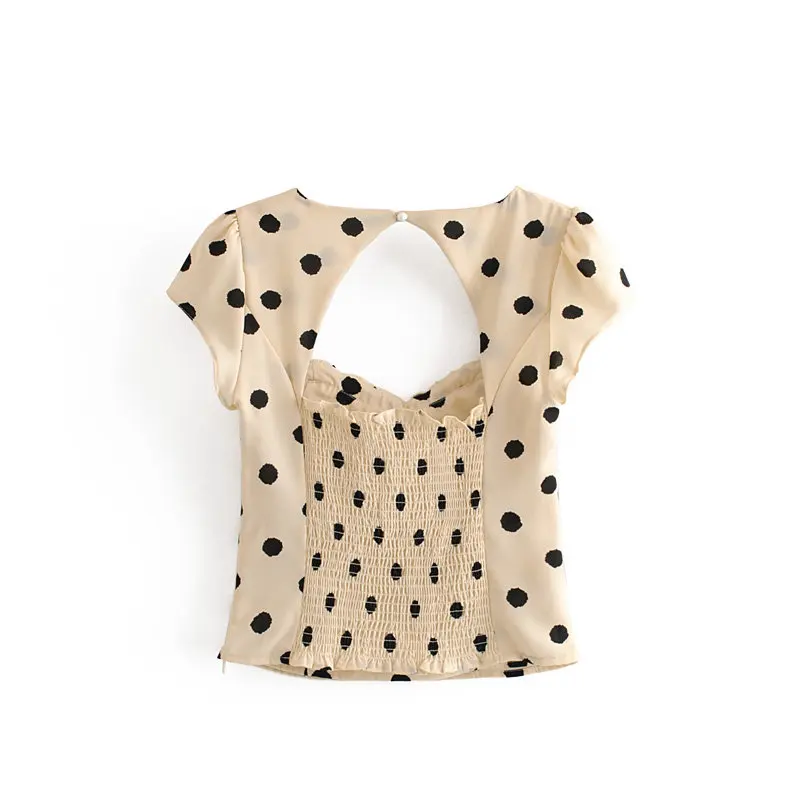 Винтажная блузка в горошек женская рубашка 2019 сексуальная летняя с открытой