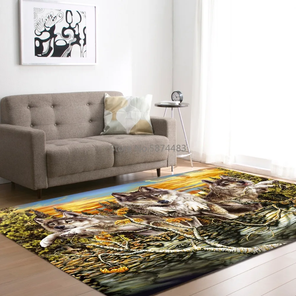 Nordic Style 3D Wolfs Carpet Boys Room Decor Bedside Rug Kids Play Area Rug Soft Flannel Home Decor Living Room Carpet Rugs