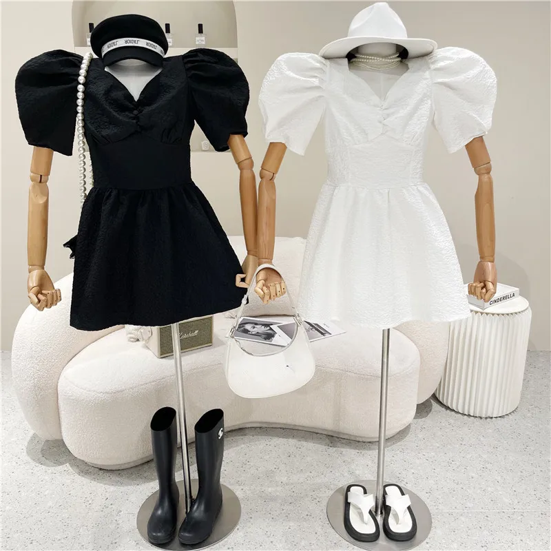 

Women's Clothing Summer 2021 Niche Design Fashion New Vintage Puff Sleeve Jacquard V-neck Dress
