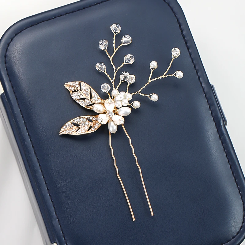 1 шт. золотой цветок лист Форма волосы палка жемчужина клип в винтажном стиле