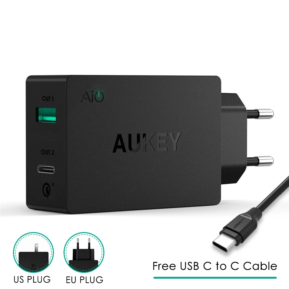 Европейская вилка Оригинальная быстрая зарядка Aukey PA Y2 а Type C с быстрой зарядкой 3 0