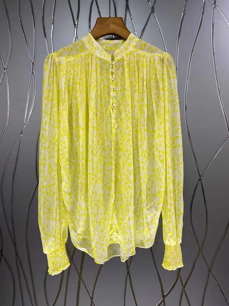 

Женская рубашка с рукавами-фонариками, элегантная Свободная блузка с цветочным принтом, весна 2021