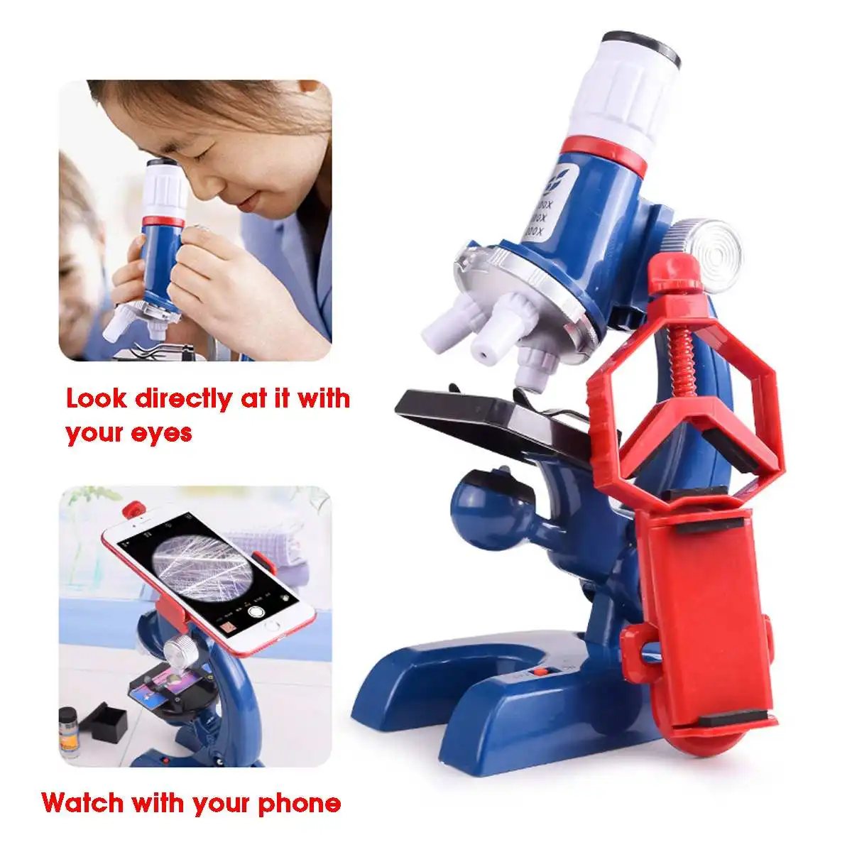 

ZEAST 100X 400X 1200X Zoom Illuminated Monocular Children Kid Biological Microscope Set Student Educational Toy Gift