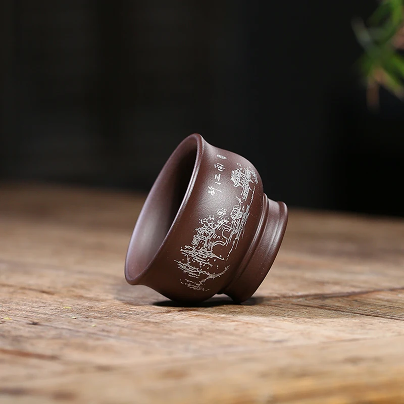 90 мл Чашка для чая из фиолетовой глины Yixing винтажного стиля китайского Kung Fu чайного сервиза, посуда для напитков, чашка для чая Мастера Puer, ручная работа в качестве подарка на день рождения.