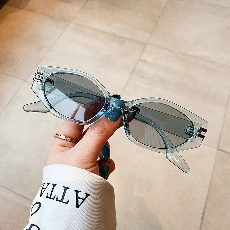 

OLOEY Cat Eye Sunglasses Women Transparent Blue Small Oval Trendy Fashion Brand Designer Sunshade Eyewear Driving UV400 Oculos