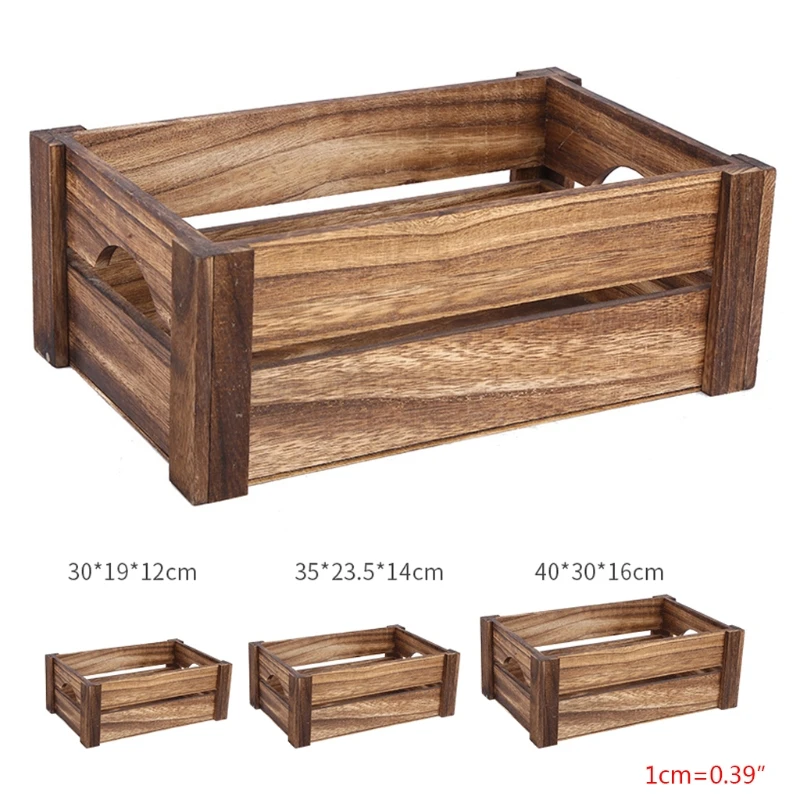 

HX5F Creative Wooden Storage Box Desktop Organizer Retro Table Tray Home Decoration