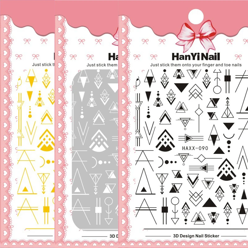 3 шт./компл. 3D наклейки для ногтей с полой геометрией самоклеящиеся черные белые
