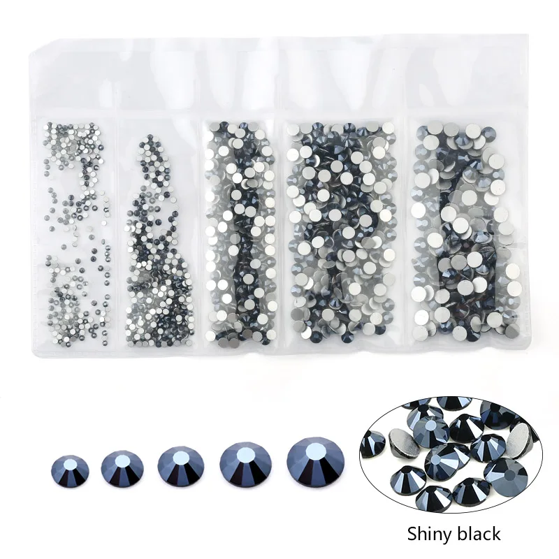 shiny black Новинка разные размеры: SS4 SS6 SS12 SS16 SS20 красочные 1440 шт. 3D не исправленный для искусства ногтя Flatback Стразы для украшения для одежды - Цвет: shiny black