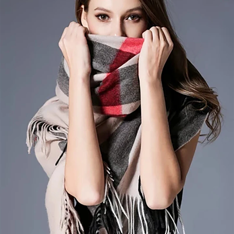 

Fashion Plaid Women's Scarf Cashmere Shawl Winter Warm Plaid Scarf Cloak Thick Blanket Fringed Scarf Holiday Gift