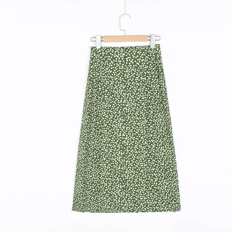 

Summer women's casual polka dot print high waist split skirt