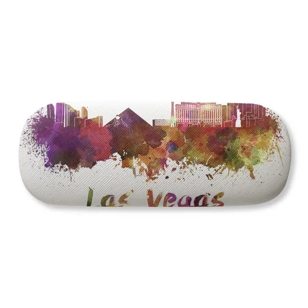 

Las Vegas America City Watercolor Glasses Case Eyeglasses Clam Shell Holder Storage Box