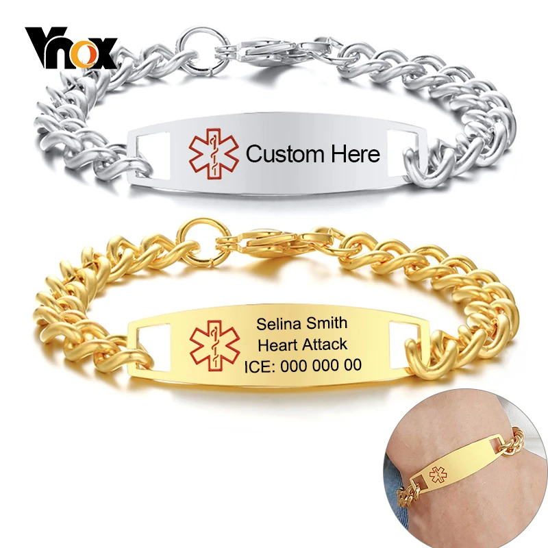 

Vnox Engrave Medical Condition Men Bracelets Anti Allergy Stainless Steel Customize Emergency Alert Name Type 2 Diabetes COPD