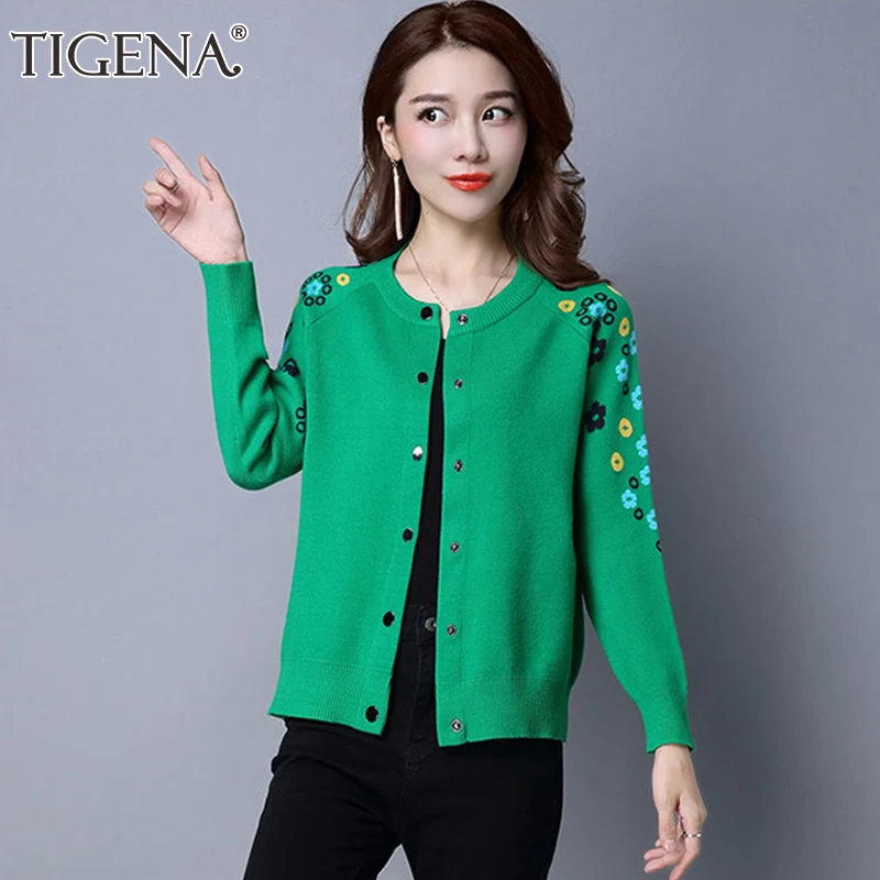TIGENA корейский милый цветочный свитер кардиган для женщин 2020 осень зима длинный