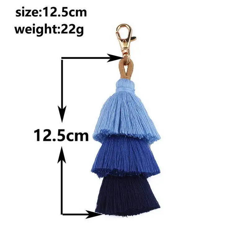 

Bohemian Contrast Tassel Keychain Three Layer Cotton Thread Ethnic Style Bag Charm Chain Llaveros Para Mujer Lanyard Accessories