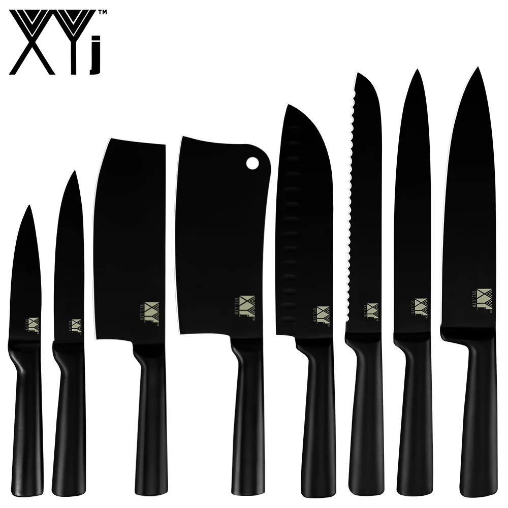 XYj набор ножей из нержавеющей стали антипригарное острое лезвие черный шеф