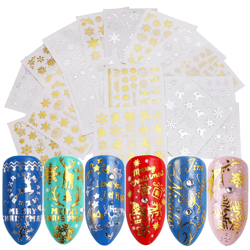 1 лист Рождественская серия наклейки для ногтей золотые серебряные елка олень